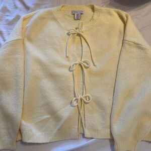 Butter Yellow Bow Tie Front Cardigan Sweater